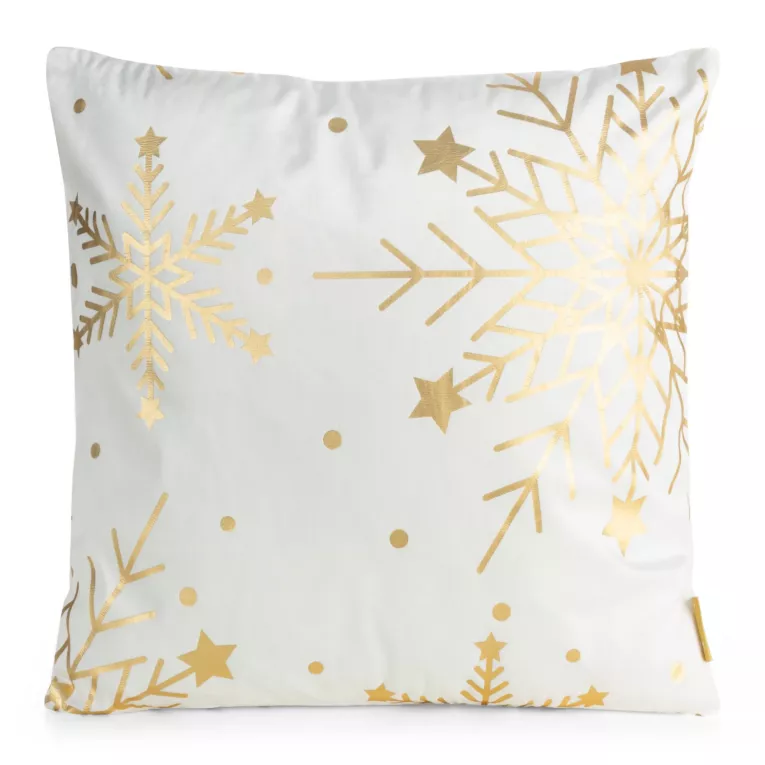 Poszewka na poduszkę  45x45 cm welwetowa biała zdobiona świątecznym nadrukiem szampańskich śnieżynek