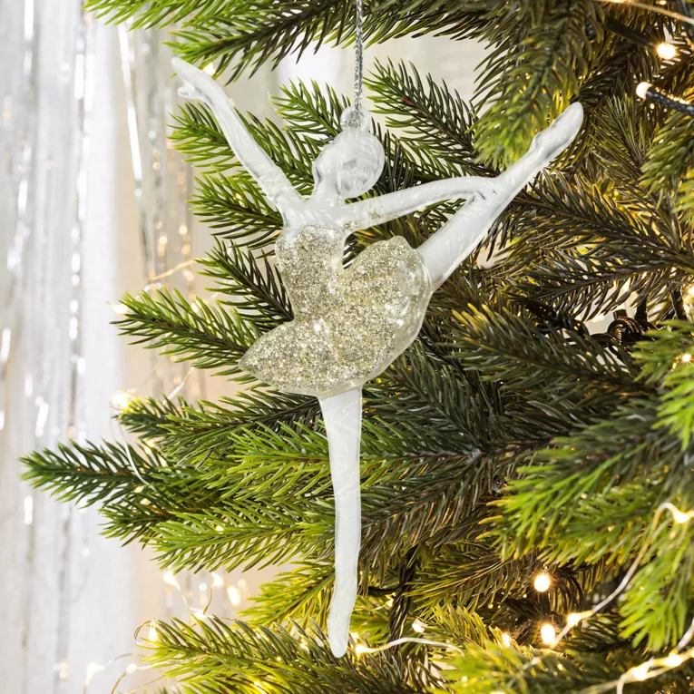 Ozdoba choinkowa - BALETNICA z akrylu dekorowana brokatem i kryształem