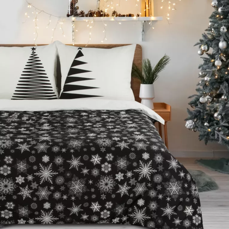 Pościel świąteczna 220x200 cm bawełniana kolor czarny, biały z motywem świątecznych gwiazdek ISLA
