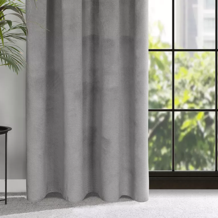 Zasłona szara z wytłaczanego welwetu 140x300 cm taśma - ELIZA