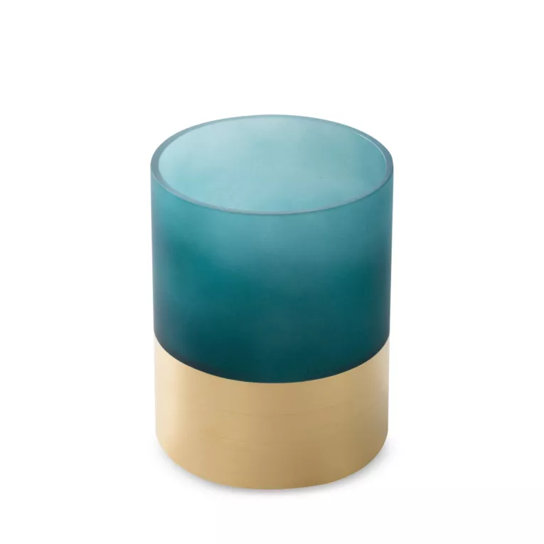 LIMITED COLLECTION Świecznik LOTOS turkusowo-złoty z malowanego szkła artystycznego
