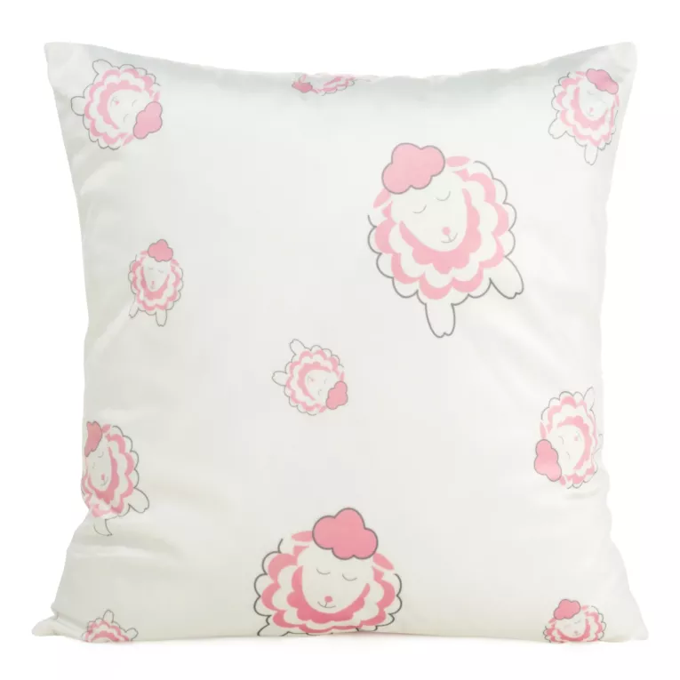 Poszewka na poduszkę 45x45 cm welwetowa, biało różowa z motywem baranków KIDS 4 DESIGN 91
