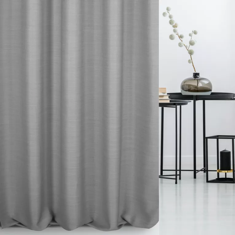 Zasłona szyta na taśmie 5 cm popielata z miękkiej tkaniny o naturalnym splocie w stylu ekologicznym
