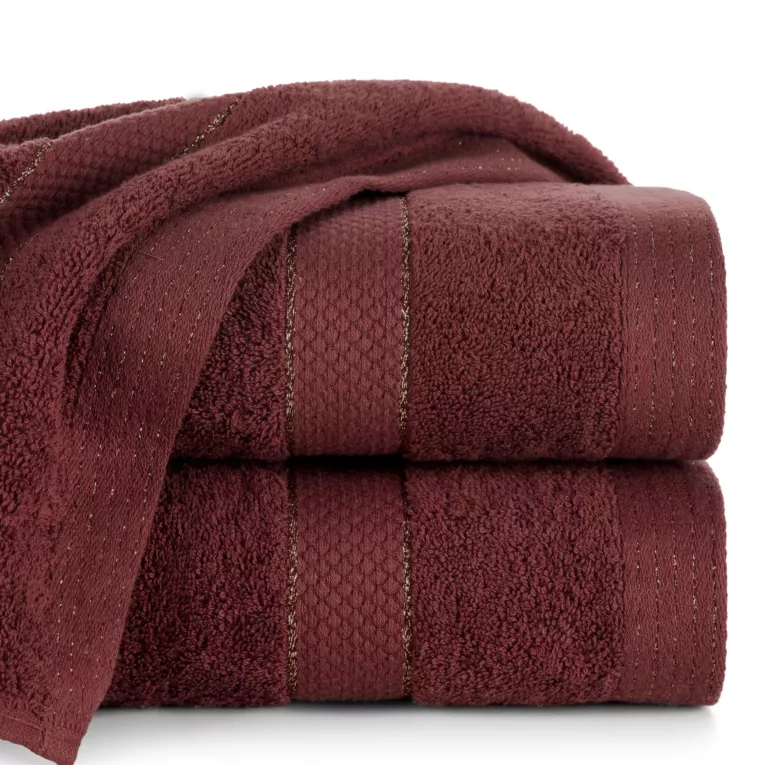 Ręcznik kąpielowy 70x140 cm bawełniany kolor bordowy z bordiurą w paseczki 500 g/m2 BARI