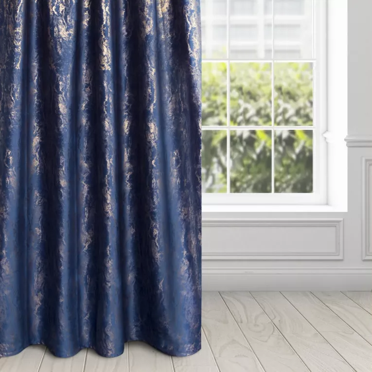 Zasłona welwetowa granatowo, złota z efektem błyszczącej przecierki 140x270 cm na taśmie - KORNELIA