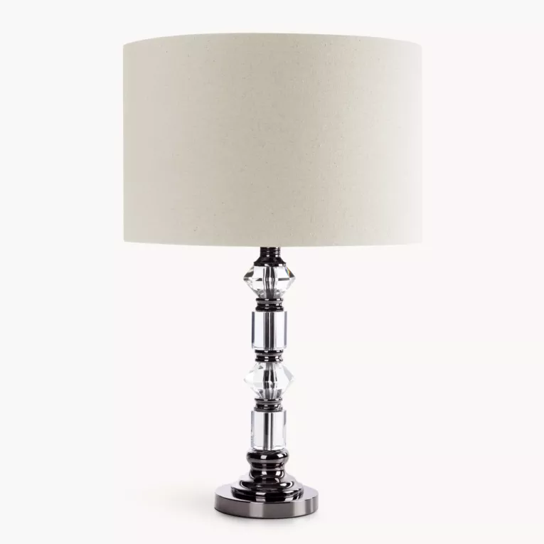 Lampa stołowa beżowa SANDI zdobiona szklanymi kryształkami oraz matowym abażurem