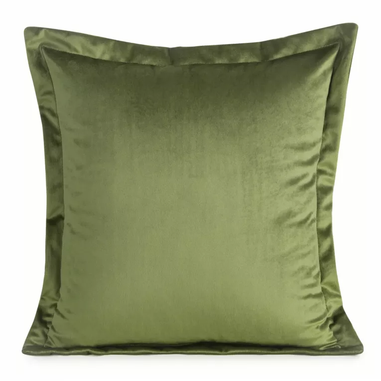 Poszewka na poduszkę 45x45 cm welwetowa oliwkowa z ozdobnymi brzegami RIA Diva Line