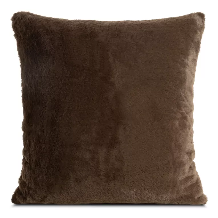 Poszewka na poduszkę 60x60 cm ciemnobrązowa z miękkiej futrzanej tkaniny NINA