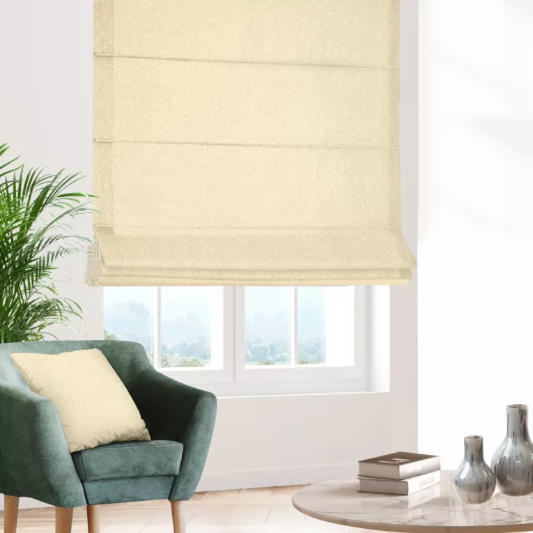 Roleta rzymska kremowa z tkaniny o naturalnym splocie w stylu eko