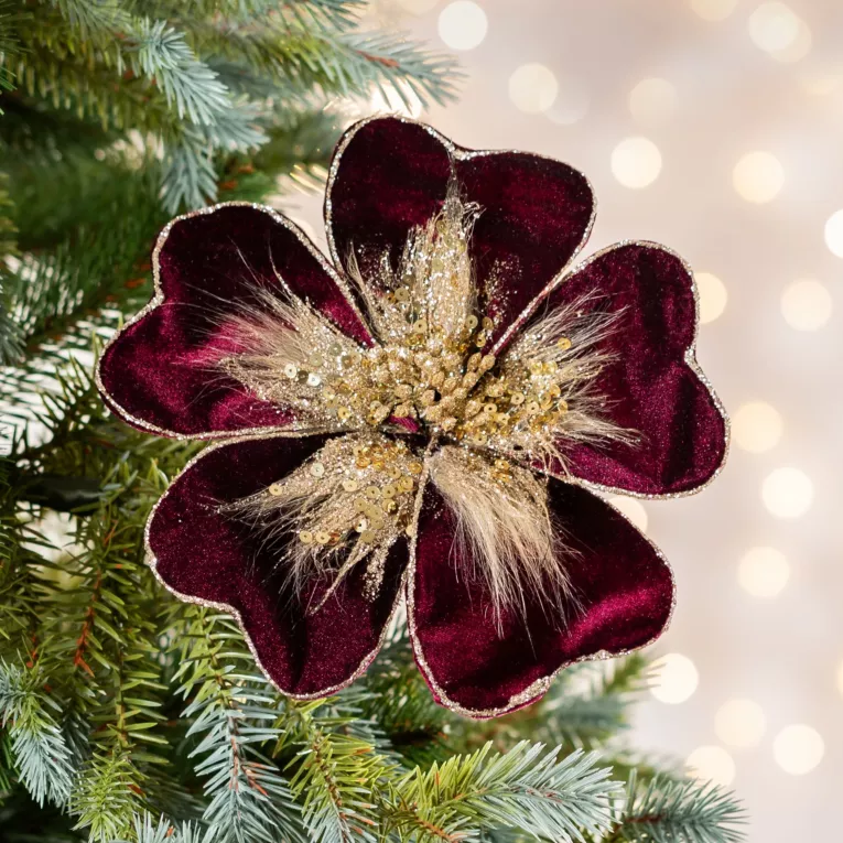 Świąteczny kwiat dekoracyjny z dodatkiem futerka