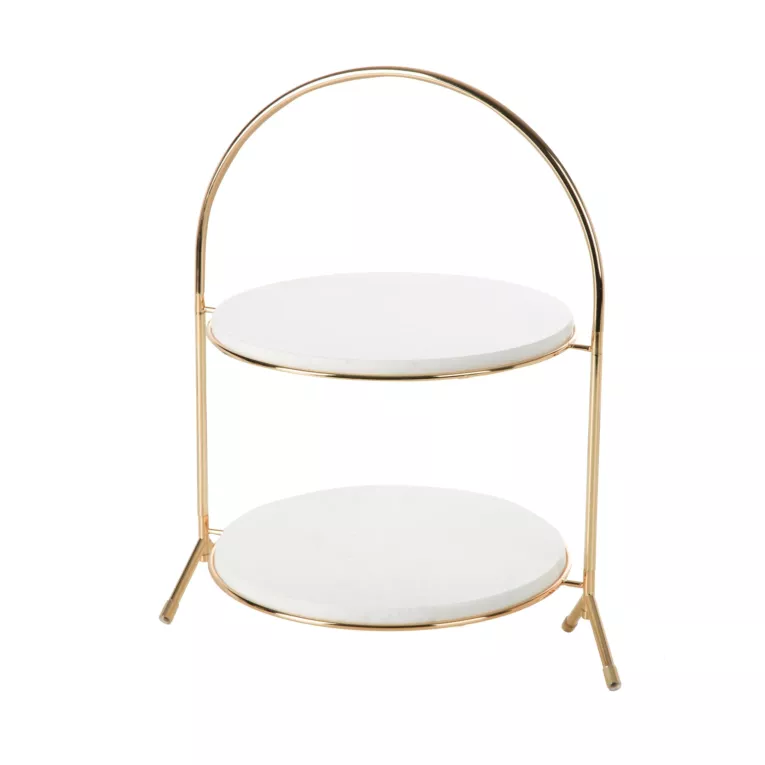 Nowoczesna patera dwupoziomowa FRAN z marmurowymi półkami