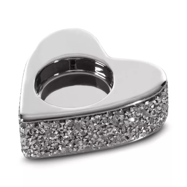 Świecznik ceramiczny PALMERA w kształcie serca zdobiony drobnymi kryształkami, w stylu glamour