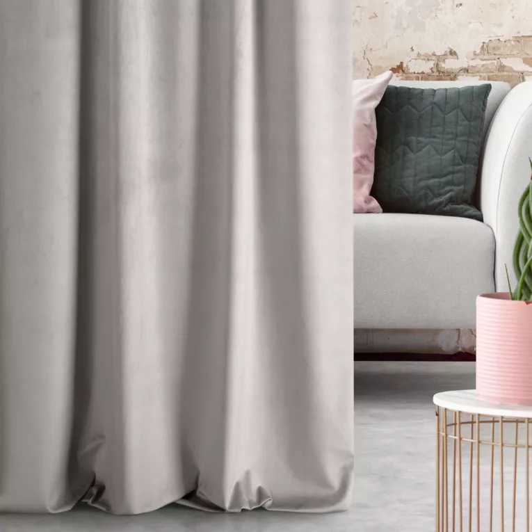 Zasłona szyta na flexach ENYA stalowa z miękkiej półmatowej tkaniny welwetowej