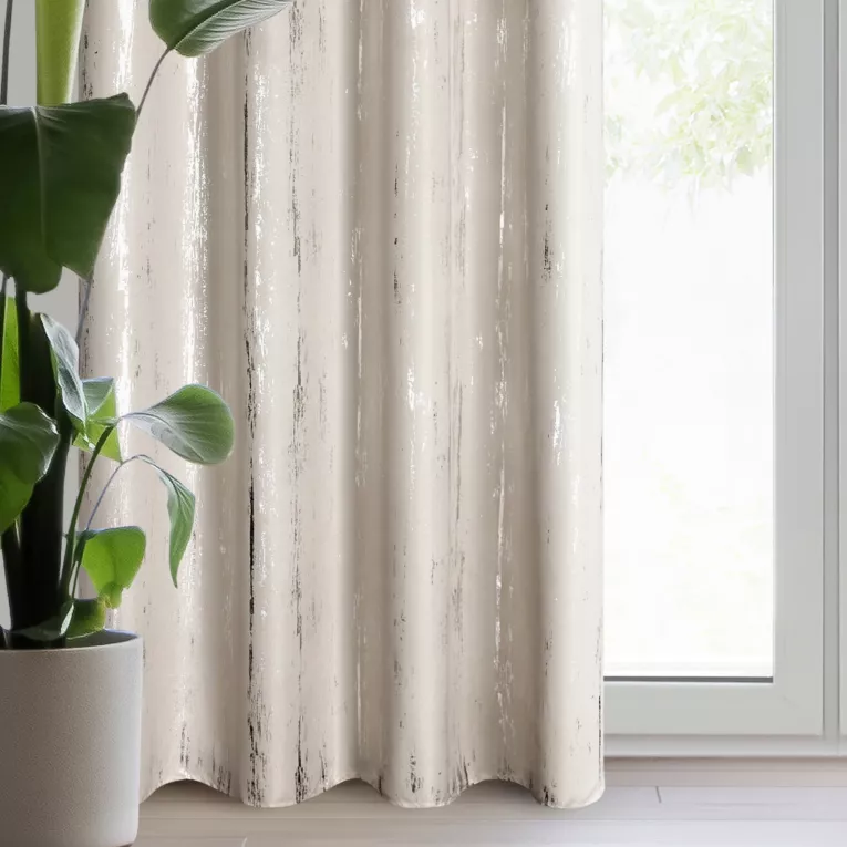 Zasłona ciemnobeżowo, srebrzysta zdobiona błyszczącym nadrukiem 140x250 cm przelotka LIBI