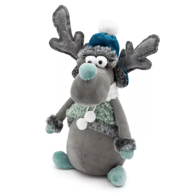 Figurka świąteczna RENIFER w zimowym stroju z miękkich tkanin