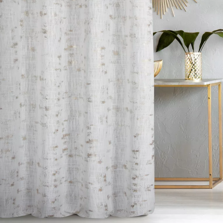 Zasłona szyta na taśmie 5 cm naturalno złocista z tkaniny o naturalnym splocie, zdobiona błyszczcącym nadrukiem Italissima Eva Minge
