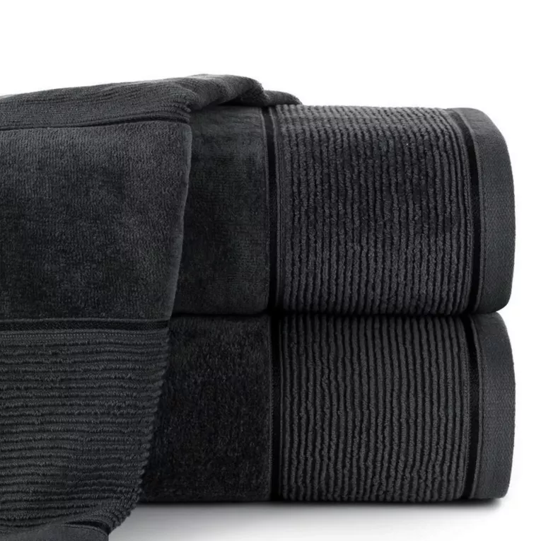 Ręcznik kąpielowy 50x90 cm bawełniany kolor czarny z welurową bordiurą 500 g/m2 EMMA