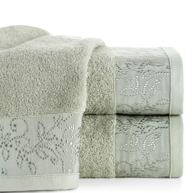 Ręcznik do rąk 30x50 cm bawełniany kolor miętowy z żakardową bordiurą 500 g/m2 RITA