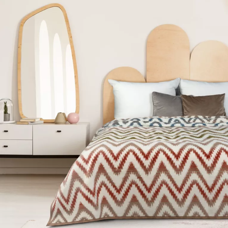 Koc bawełniano-akrylowy 150x200 cm biało, beżowy z motywem geometrycznym AKRYL 26 Eurofirany Premium