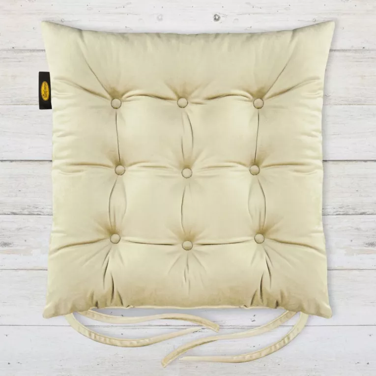 Poduszka na krzesło 40 x 40 x 6 cm dwustronna welwetowa złota  z dziewięcioma pikowaniami