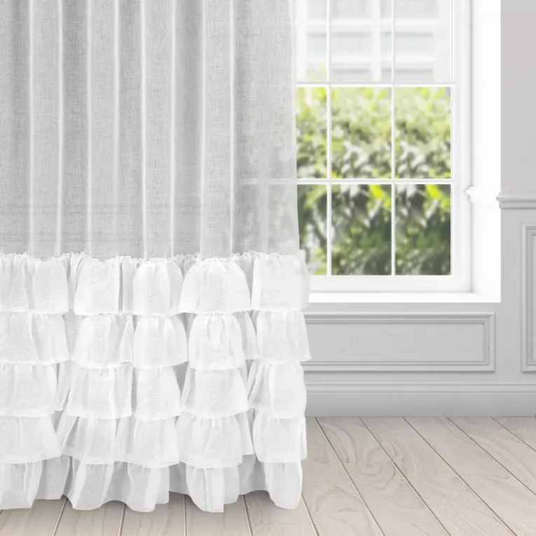 Firana biała z etaminy z pięcioma falbanami 400x270 cm taśma CHARLOTTE 1