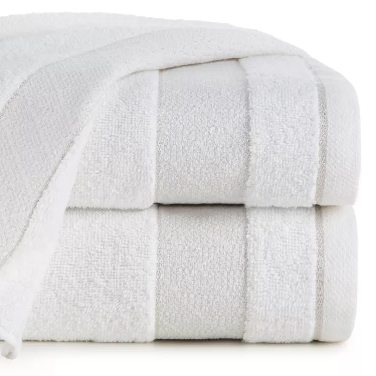 Ręcznik do rąk 30x50 cm bawełniany kolor biały z ozdobną bordiurą z geometrycznym wzorem 500 g/m2 NESSY