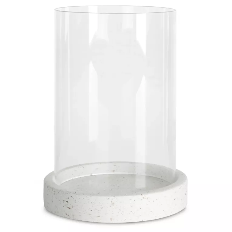 Świecznik KEVIN z podstawą ze wzorem granitu i szklanym kloszem