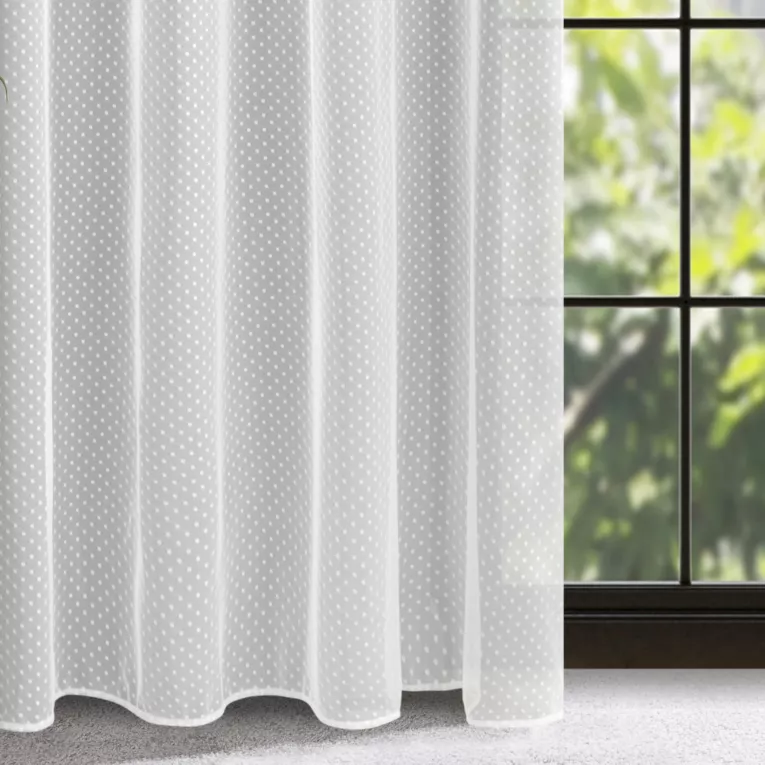 Firana biała z delikatnego tiulu w drobne kropki 350x250 cm przelotka JULITA