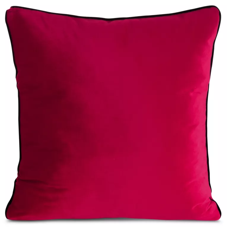 Poszewka na poduszkę 45x45 cm welwetowa, amarantowa o delikatnym połysku z ozdobną lamówką GAJA 2