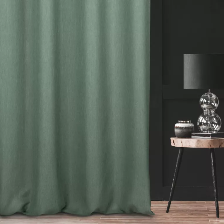 Zasłona szyta na taśmie 5 cm STYLE miętowa o naturalnym charakterze, z widocznym, ozdobnym splotem