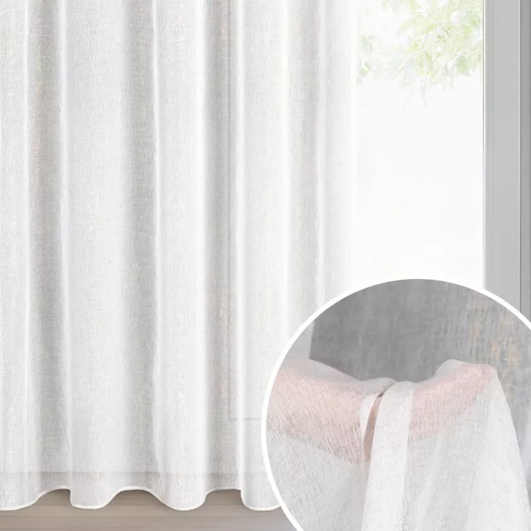 Firana biało, szampańska z etaminy zdobiona nakrapianym błyszczącym wzorem 140x270 cm taśma LUCILA