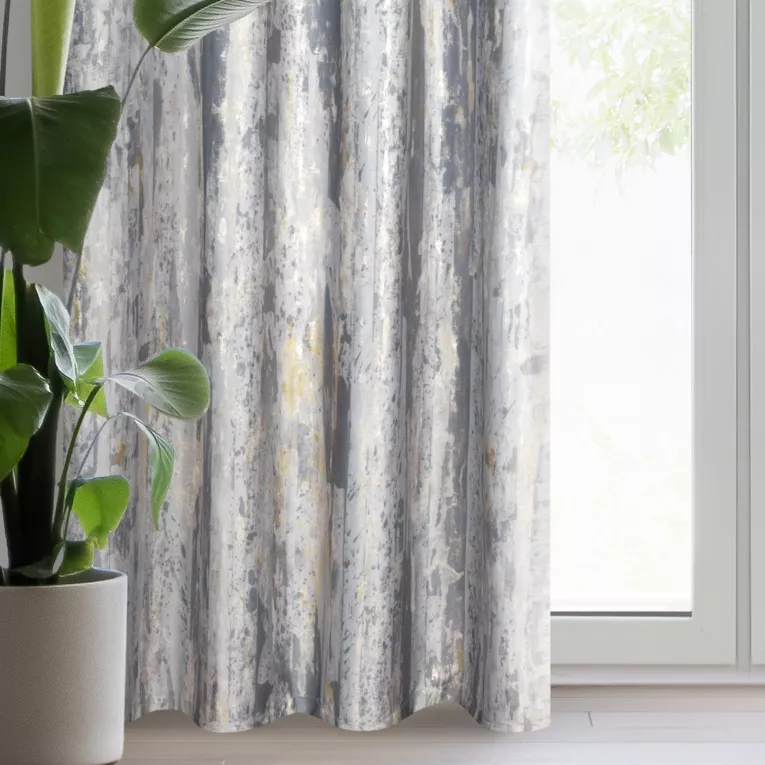 Zasłona szaro, złocista z welwetu z efektem przecierki 140x250 cm przelotka - GRACE