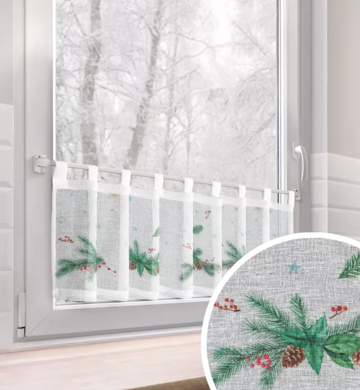 Zazdrostka biało, zielona z etaminy zdobiona świątecznym nadrukiem 150x30 cm szelki - XMAS 4