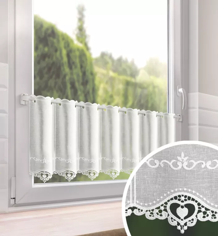 Tkanina firanowa zazdrostka z etaminy zdobiona gipiurą