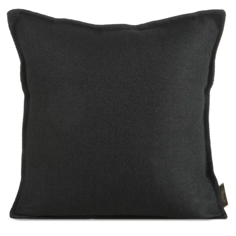 Poszewka na poduszkę 45x45 cm czarna z żakardowej tkaniny z ozdobną wypustką LUNA
