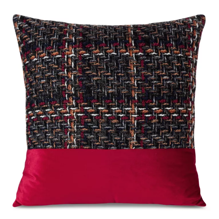 Poszewka na poduszkę 45x45 cm tkanin z ozdobnym splotem grafitowo, czerwona