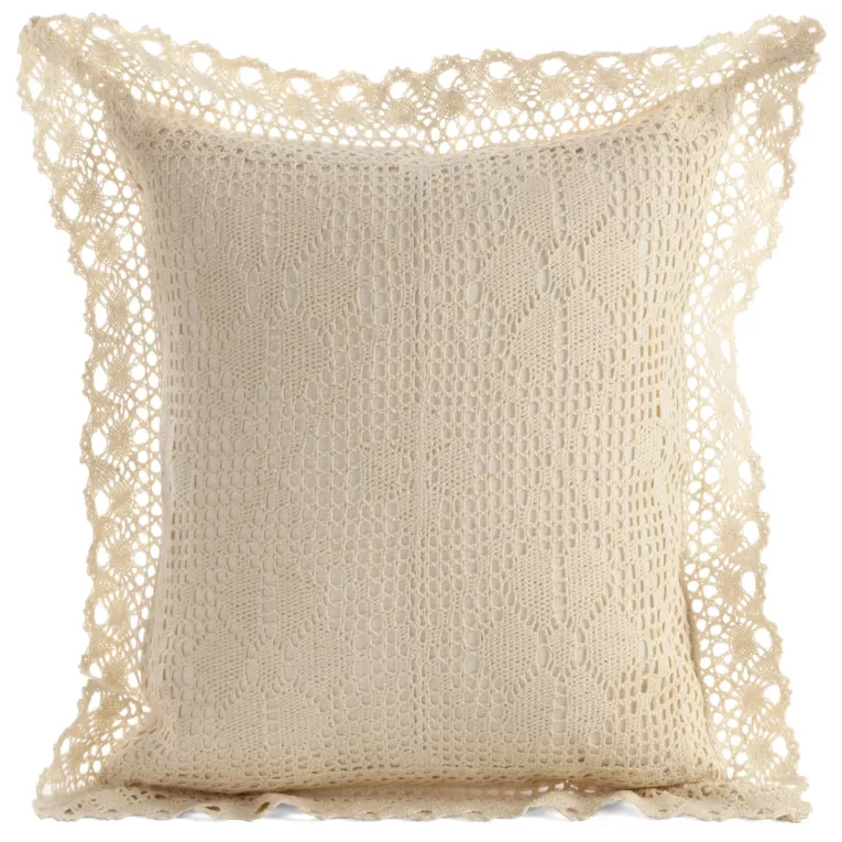 Poszewka na poduszkę 40x40 cm ażurowa jasnobeżowa  w stylu boho MIRELLA