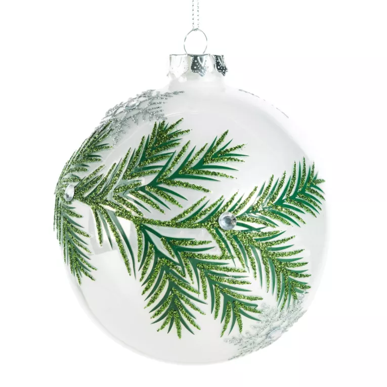 Szklana bombka ręcznie zdobiona lśniącym motywem gałązki