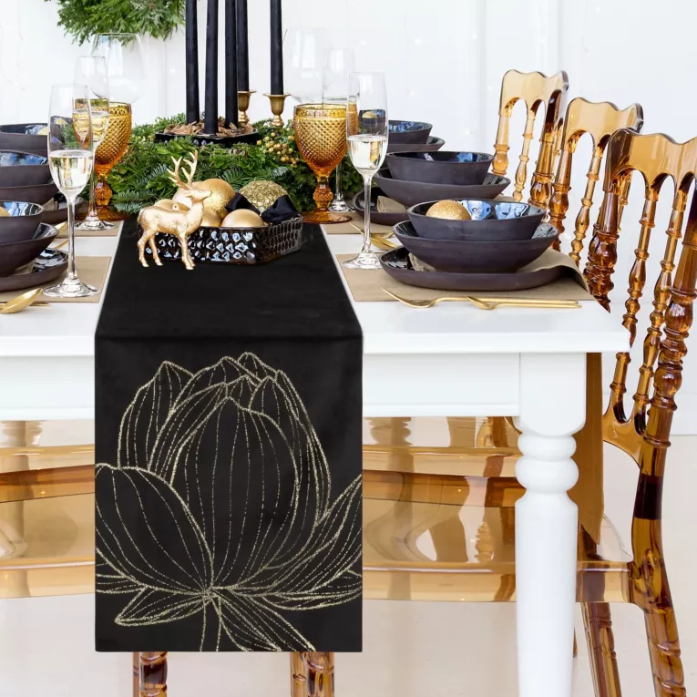 Bieżnik welwetowy BLINK 12 z welwetu z dużym wzorem kwiatu lotosu