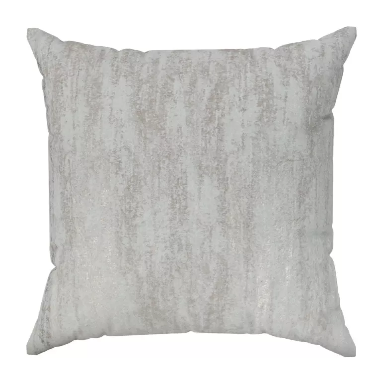 Poszewka szyta kremowo złocista z grubej, welwetowej tkaniny z efektem przecieranego wzoru, zdobiona delikatnie połyskującym nadrukiem