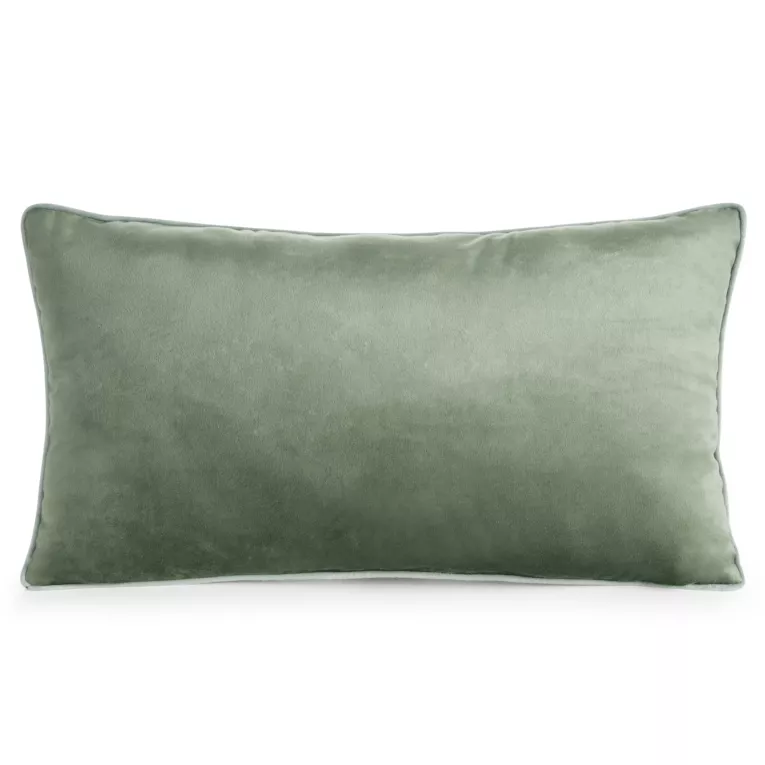 Poduszka 30 x 50 cm welwetowa oliwkowa z kontrastującą lamówką GAJA 3