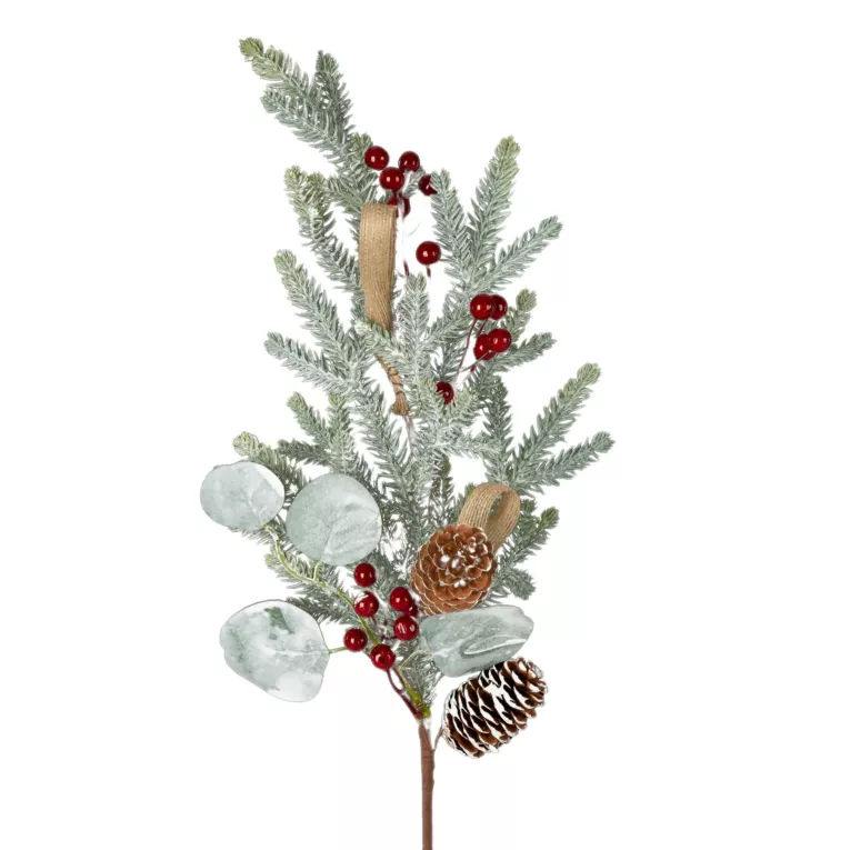 Zimowa gałązka z szyszkami i drobnymi listeczkami