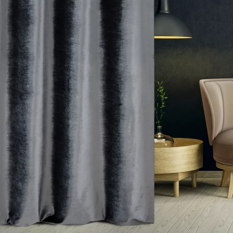 Tkanina zasłonowa, miękka, welwetowa z połyskiem, w poziome prążki z kolekcji Eva Minge
