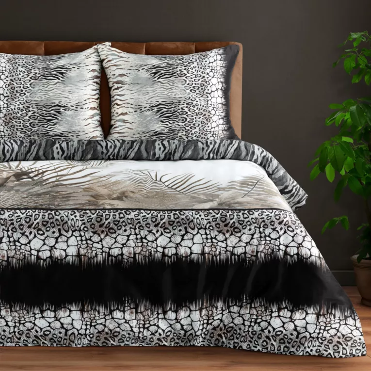 Pościel 220x200 cm z makosatyny bawełnianej kolor stalowy, beżowy z nowoczesnym wzorem EVA 17 Eva Minge