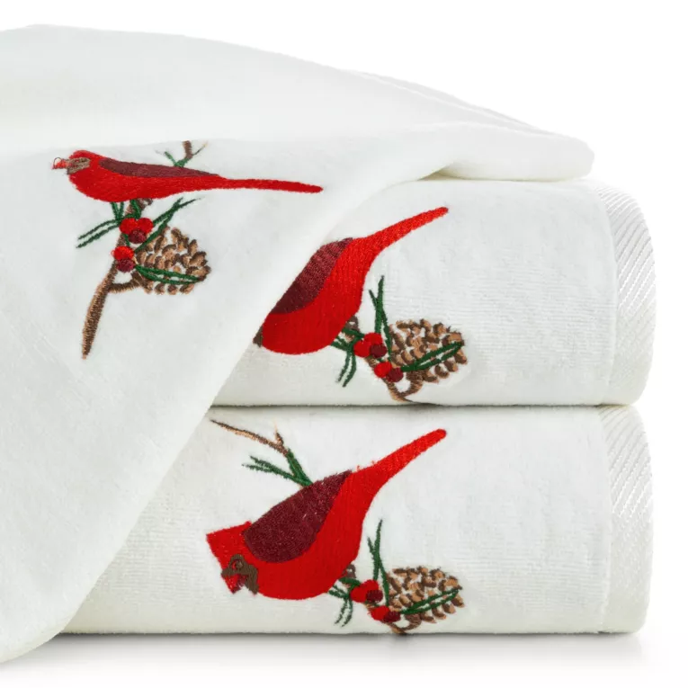 Ręcznik kąpielowy świąteczny 70x140 cm bawełniany kolor biały zdobiona świątecznym haftem 480 g/m2 PINO