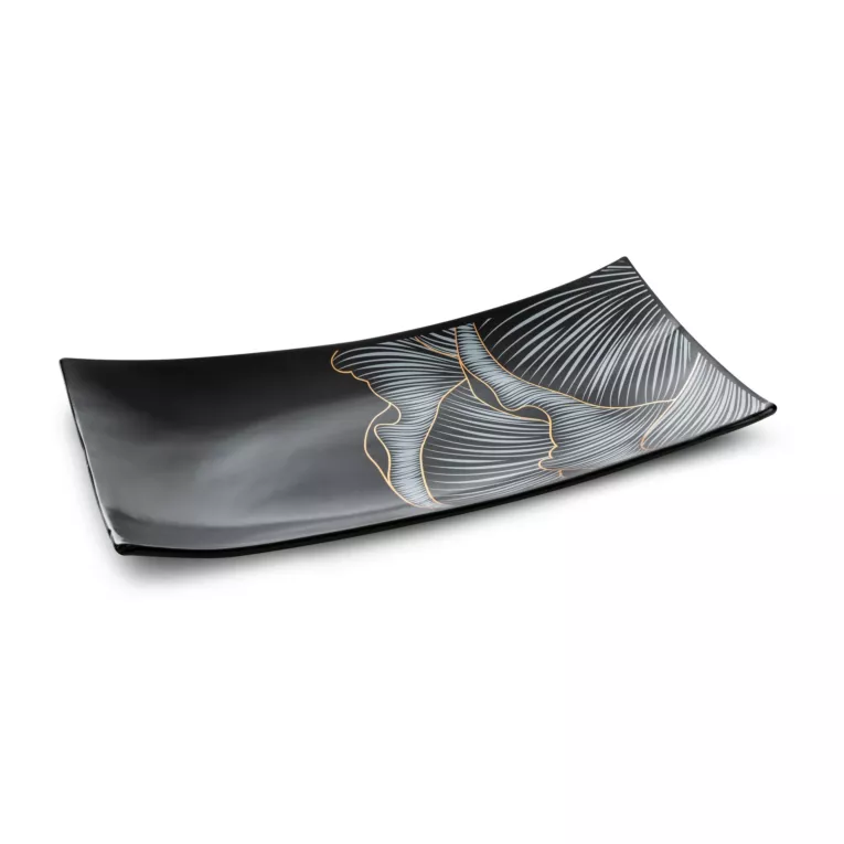 LIMITED COLLECTION Patera dekoracyjna PEONIA  czarno-złota z motywem płatków peoni PASJA CZERNI