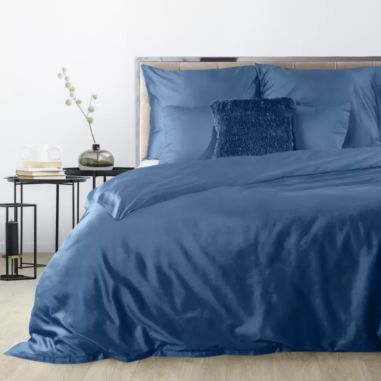Pościel 160x200 cm gładka z satyny bawełnianej kolor granatowy DINA Diva Line