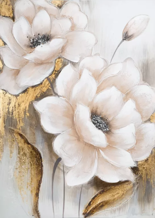 Obraz BLOOM ręcznie malowane na płótnie kwiaty z aplikacją zdobione kryształkami