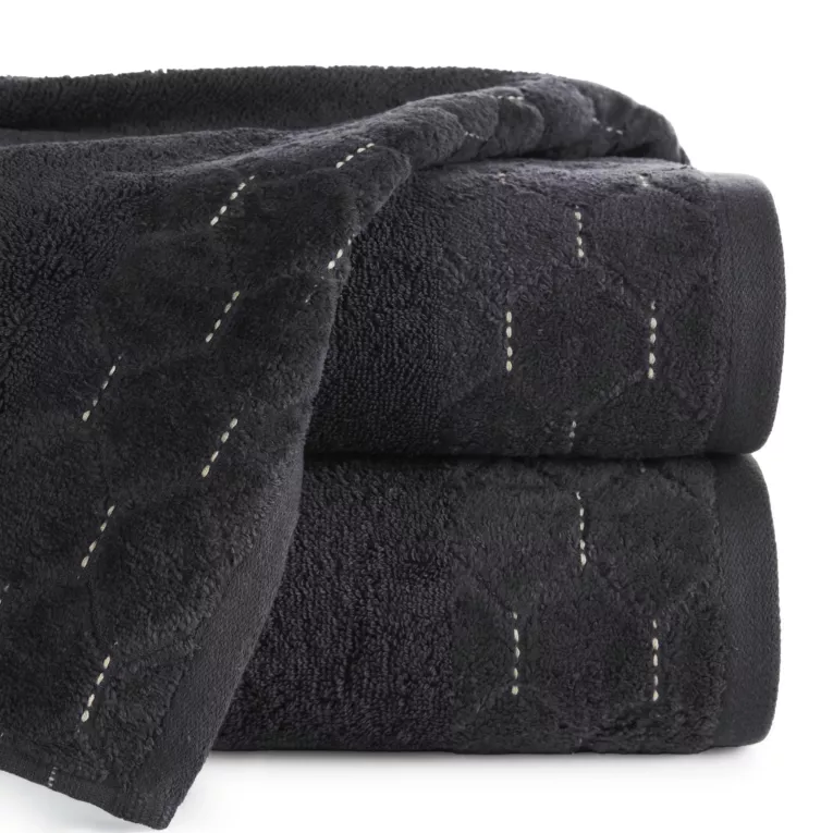 Ręcznik kąpielowy 50x90 cm bawełniany kolor czarny z welwetową geometryczną bordiurą 500 g/m2 LUMIA