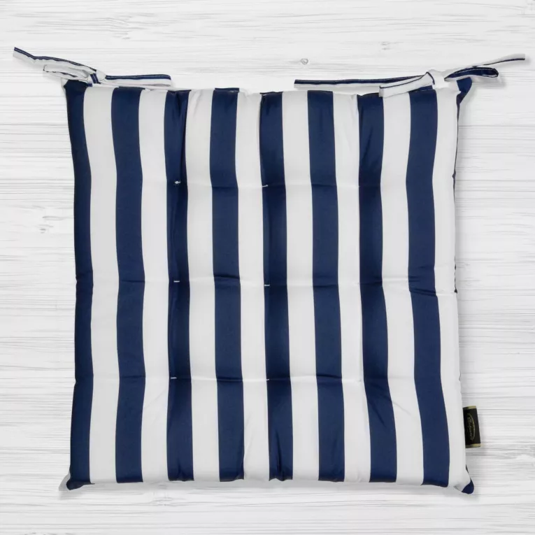 Poduszka na krzesło 40 x 40 x 5 cm wodoodporna granatowo, biała zdobiony subtelnymi pasami  GARDEN